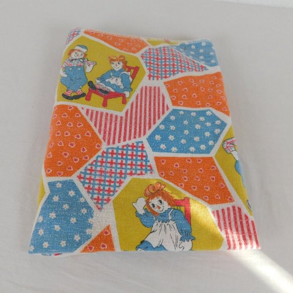 Raggedy Ann and Andy Dolls Infant Baby Cotton Receiving Blanket Vintage Faded - Picture 8 of 8